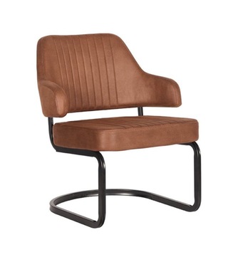 Fauteuil, cognac microvezelstof, zwart metalen onderstel